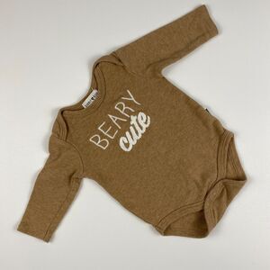 Rabbit + Bear Bodysuit Size 3-6mo Organic Cotton Beary Cute Longsleeve Brown